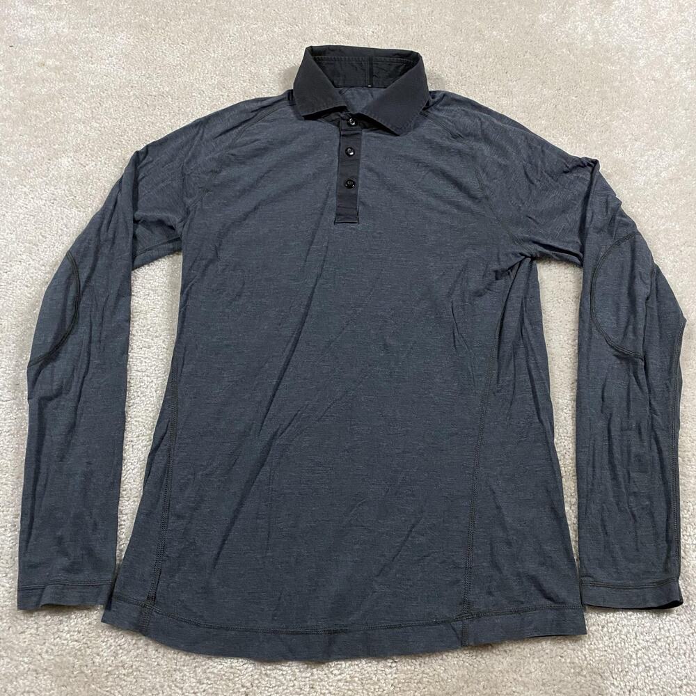 Lululemon Polo Shirt Mens M Gray Long Sleeve Athletic Performance Stretch